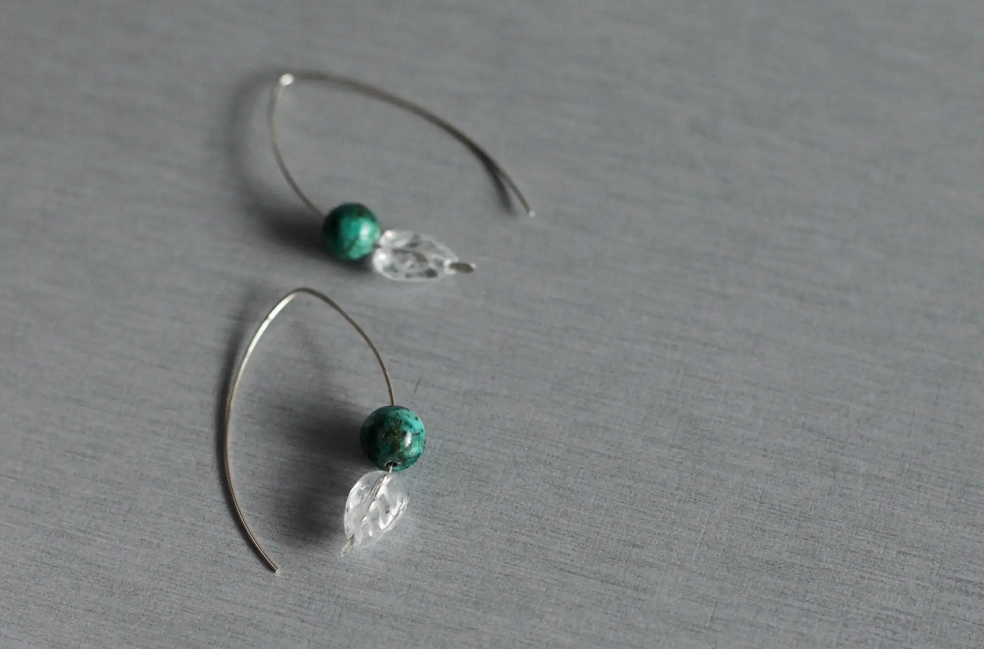 Pendientes aros abiertos plata hoja turquesa