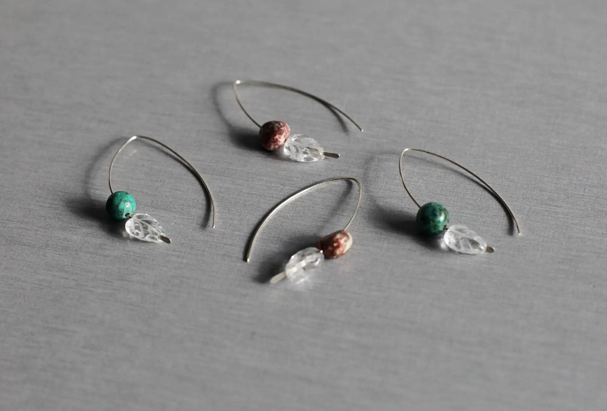 Pendientes aros abiertos plata hoja turquesa - Imagen 5