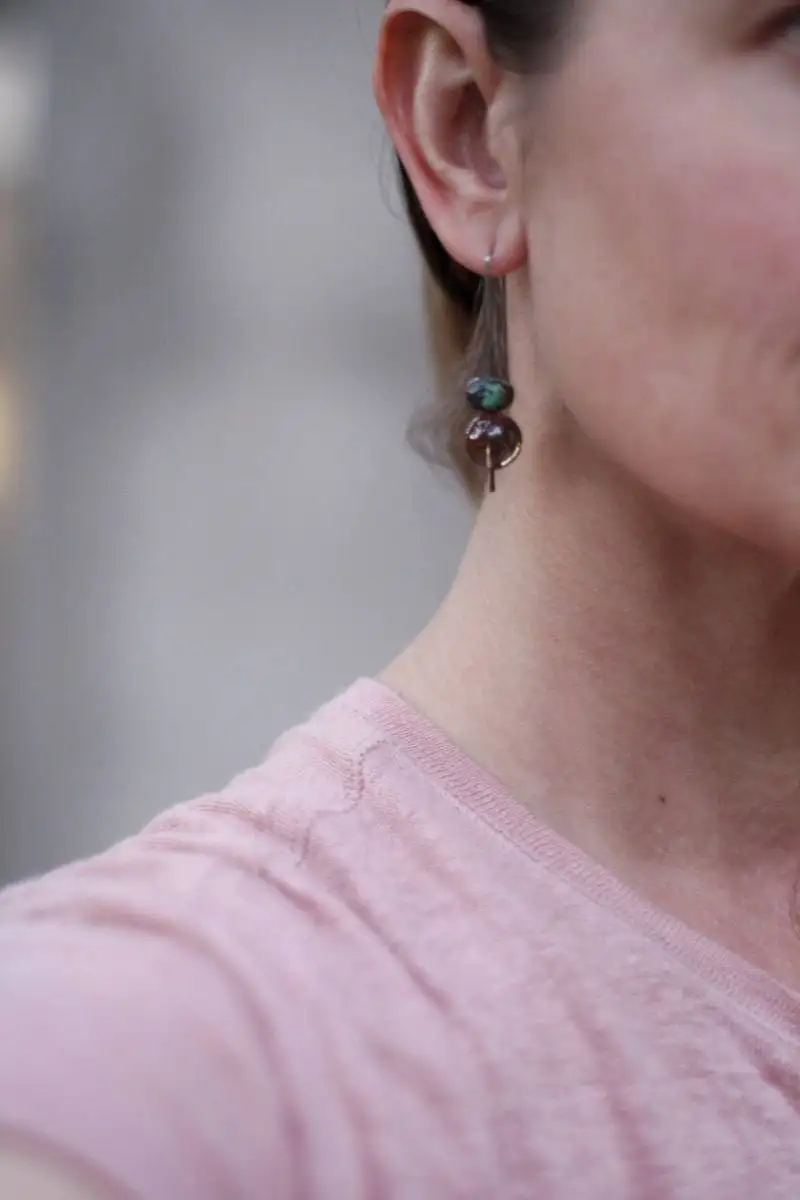 Turquoise, smoky quarz dangle earrings - oxidized sterling silver - Image 4