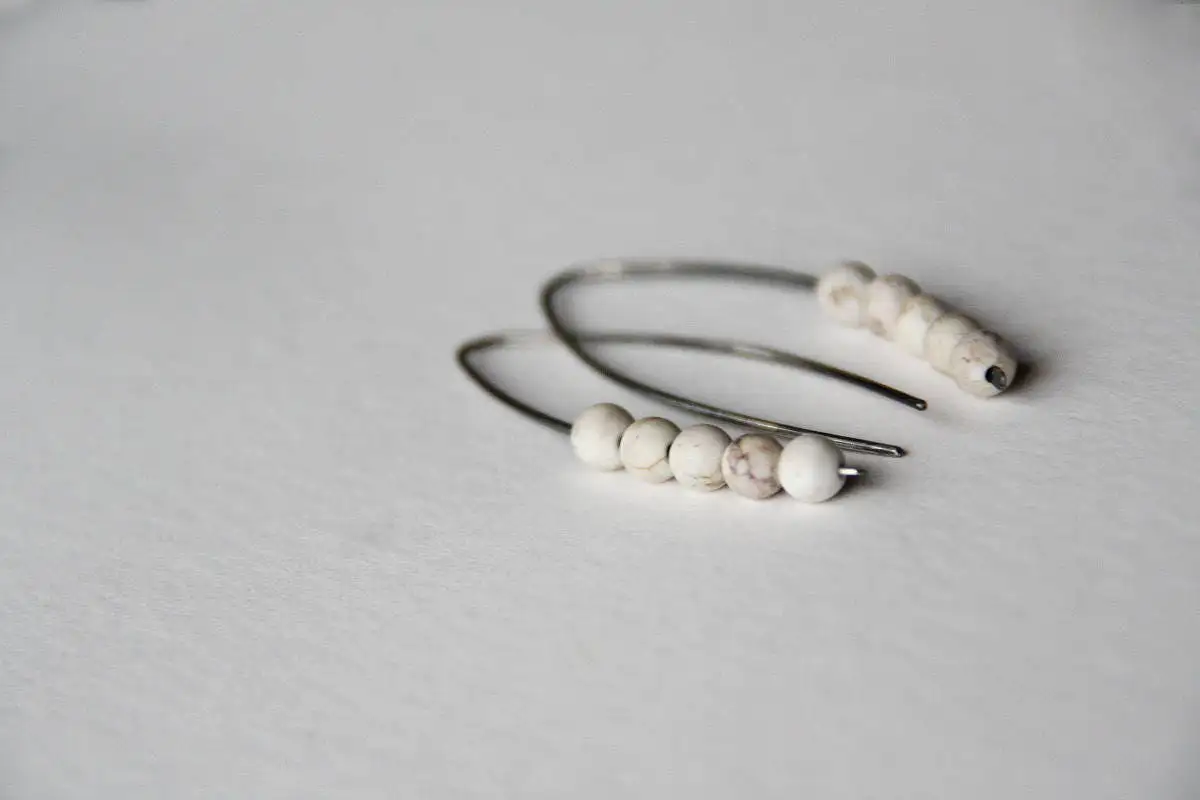 White turquoise - sterling silver open hoop earrings