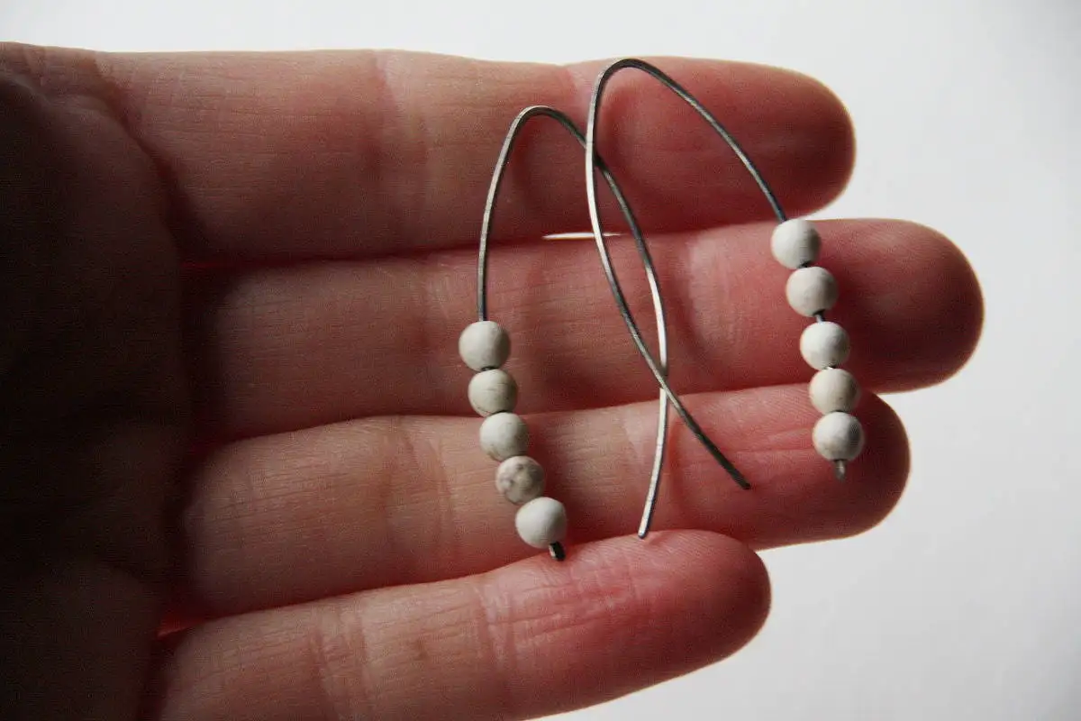 White turquoise -  sterling silver open hoop earrings - Image 2