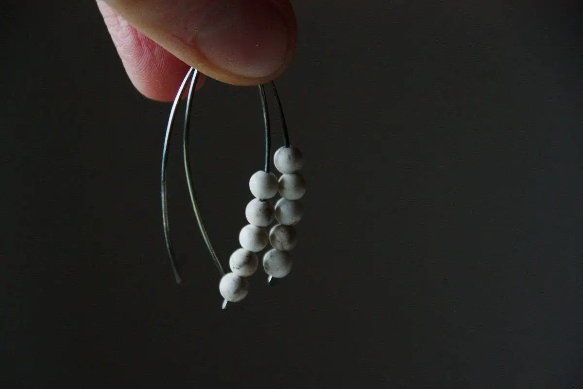White turquoise -  sterling silver open hoop earrings - Image 3