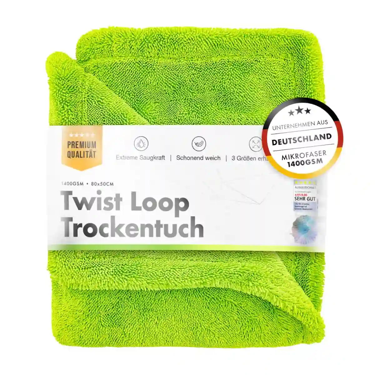 ChemicalWorkz Green Shark Twisted 1400GSM 80×50cm – High Quality Drying Towel