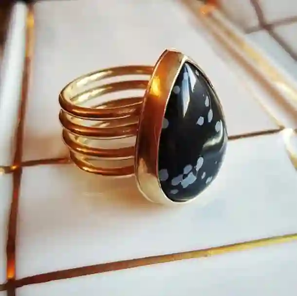 Anillo Espiral Obsidiana Nevada