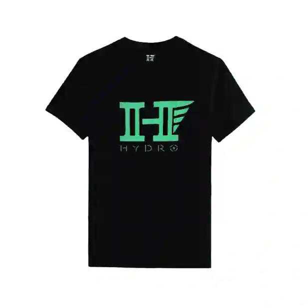 Camiseta Hydro negra Logotipo turquesa
