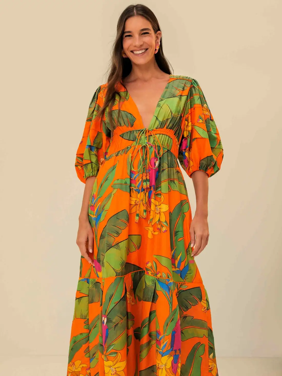 Vestido midi naranja guacamayas frescas - Imagen 2