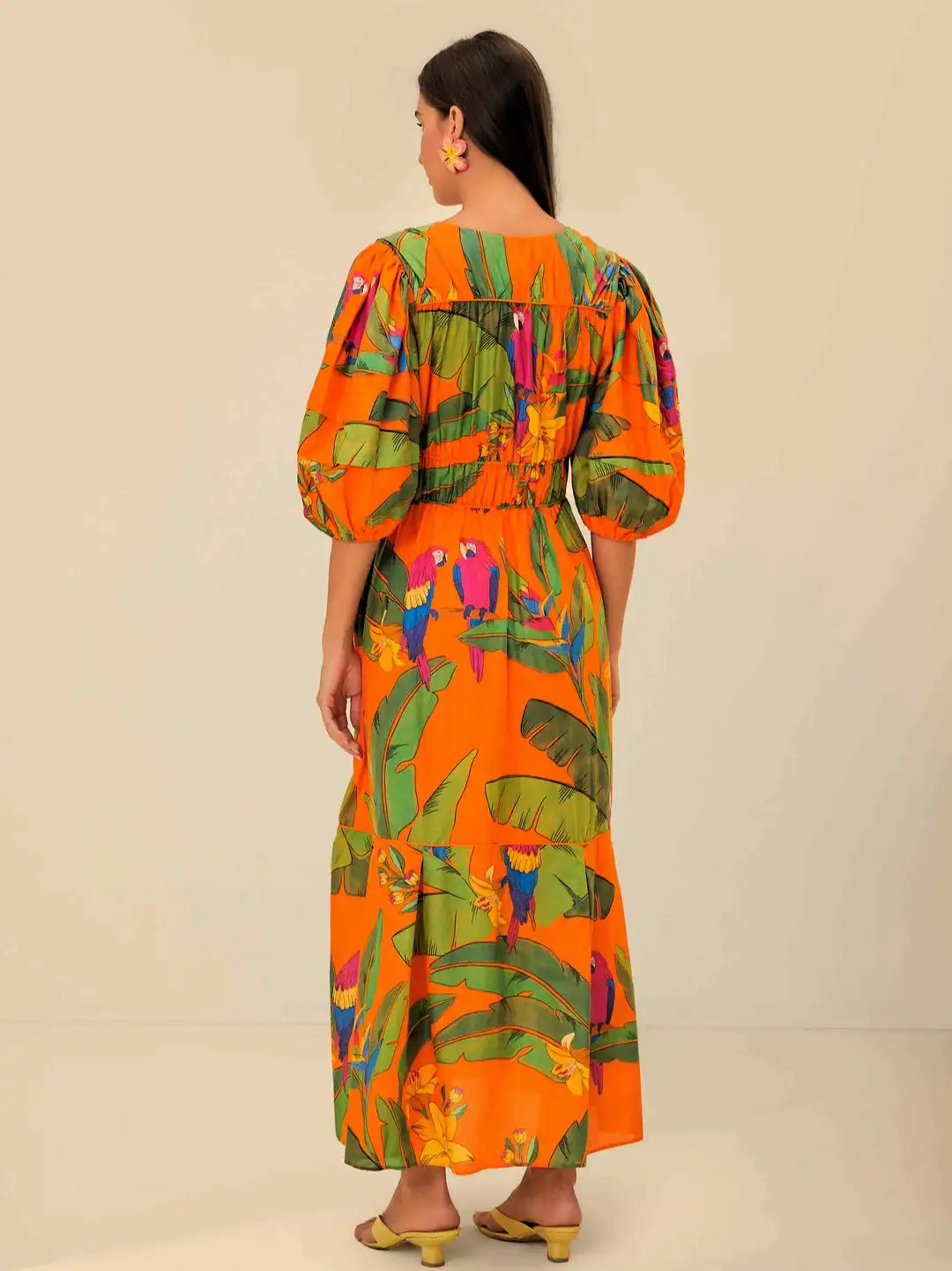 Vestido midi naranja guacamayas frescas - Imagen 3