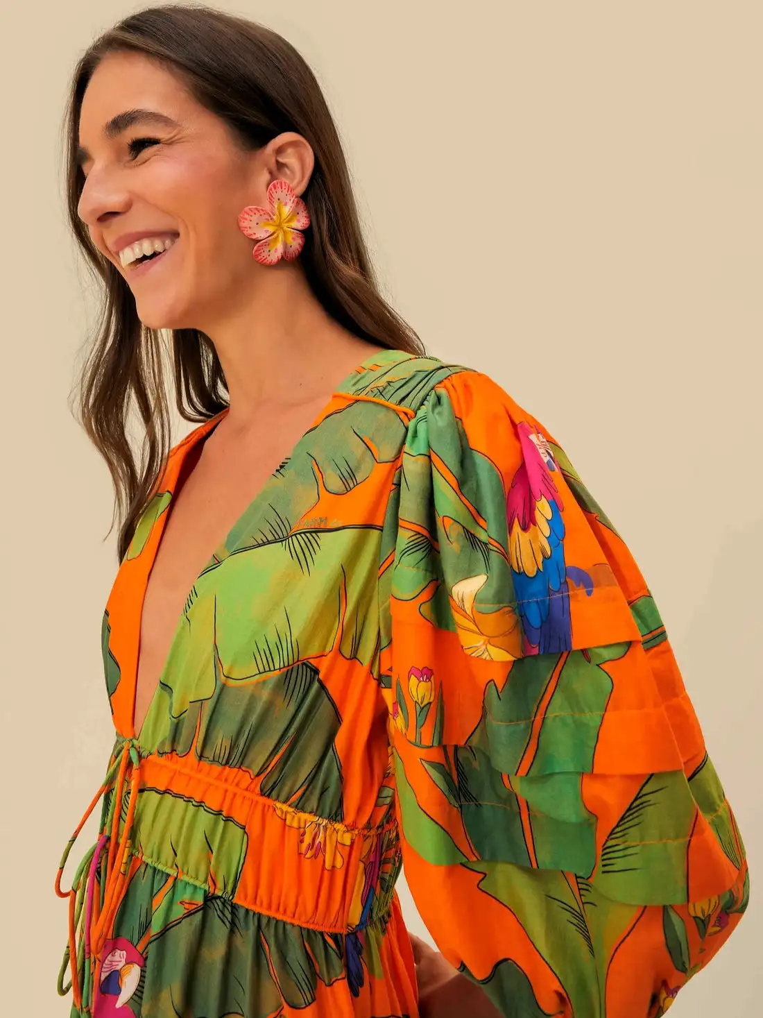 Vestido midi naranja guacamayas frescas - Imagen 5