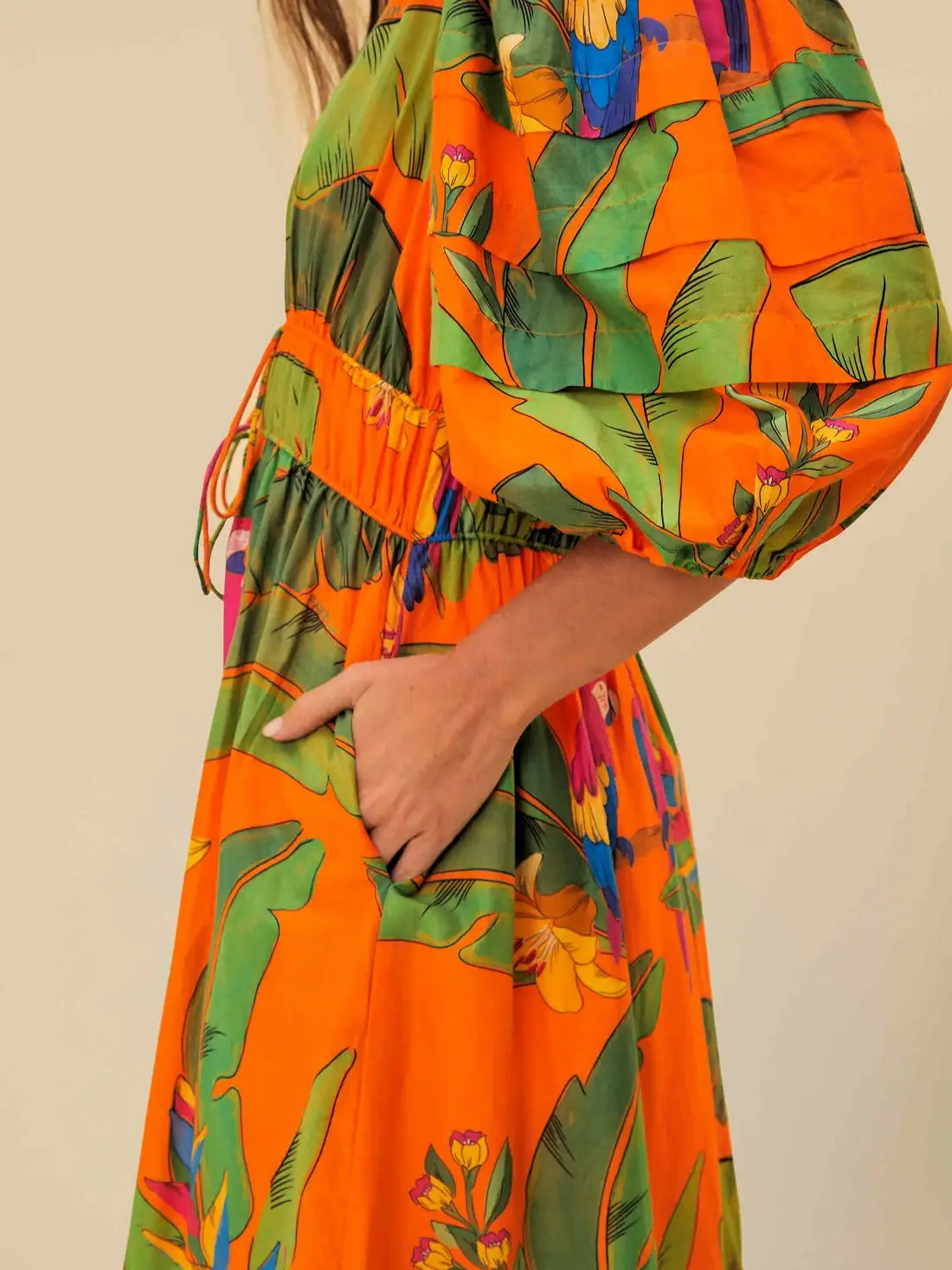 Vestido midi naranja guacamayas frescas - Imagen 6
