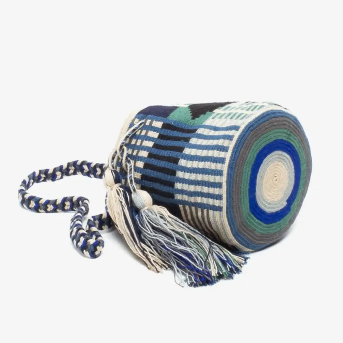 Wayuu pequeño hecho a mano negro y verde azulado/azul - Imagen 2