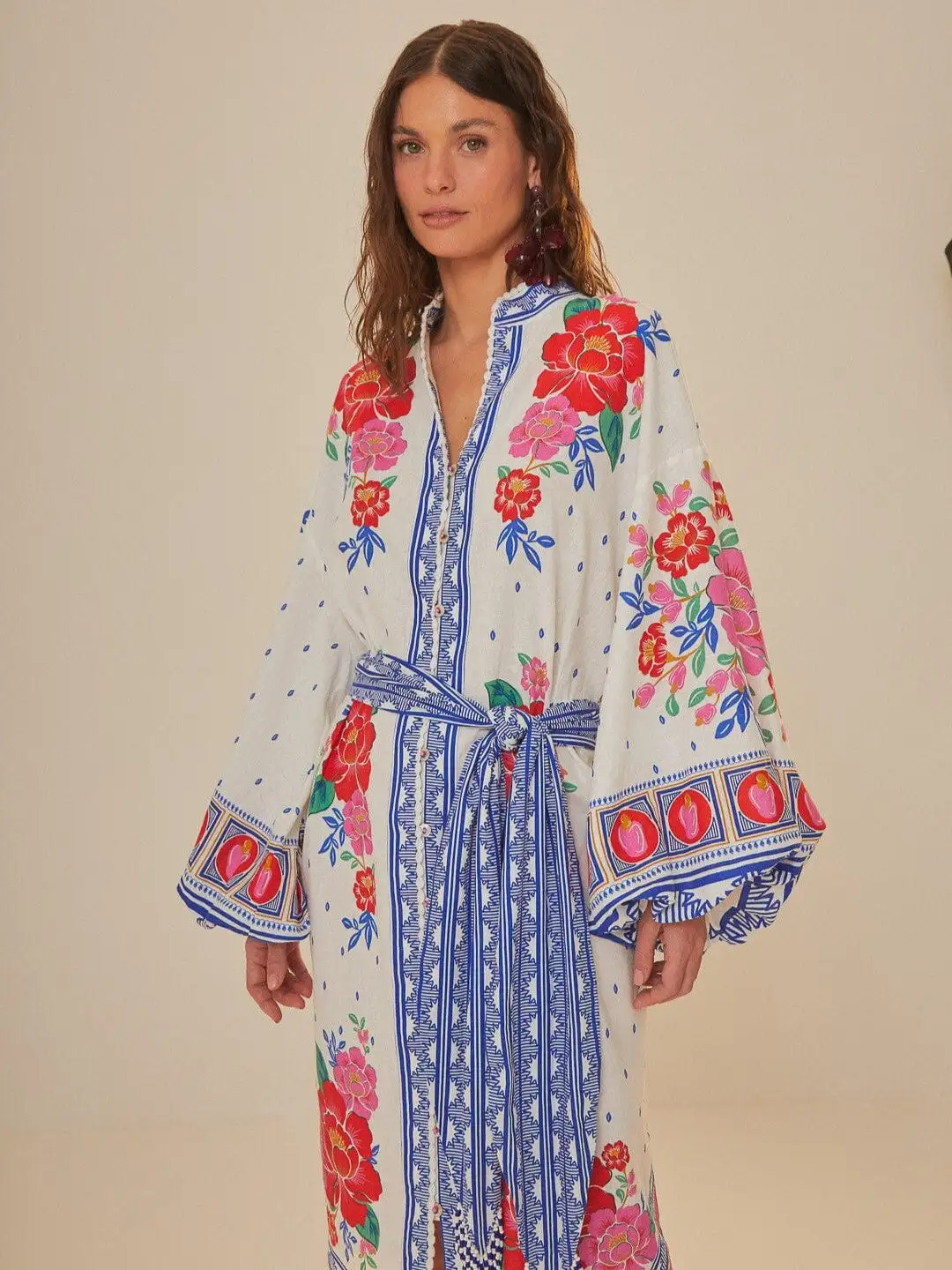 Vestido midi de flores en blanco roto - Imagen 3