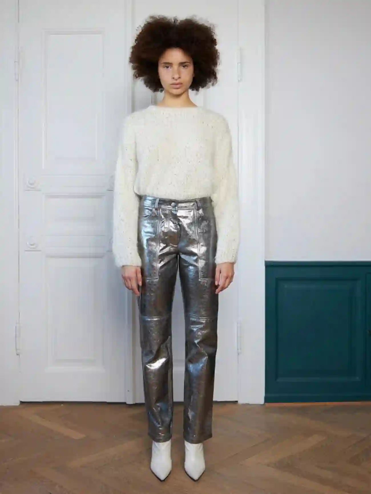 Pantalones de cuero plateados antiguos