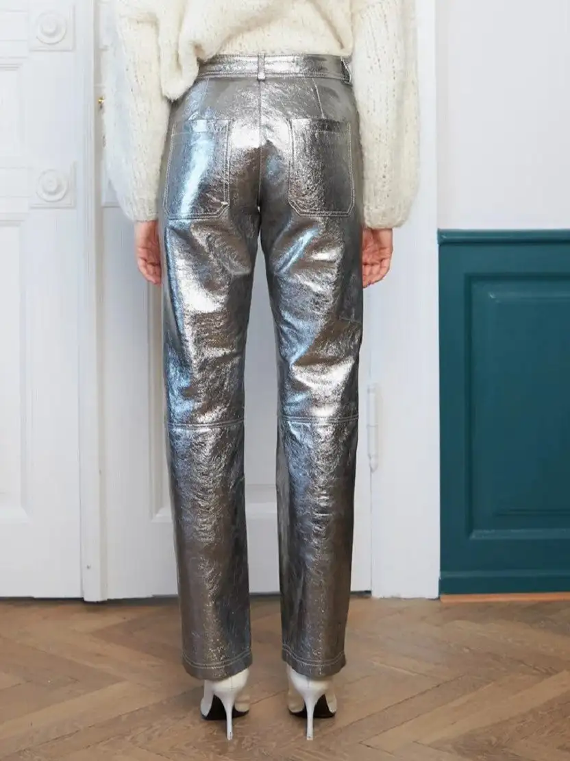 Pantalones de cuero plateados antiguos - Imagen 2