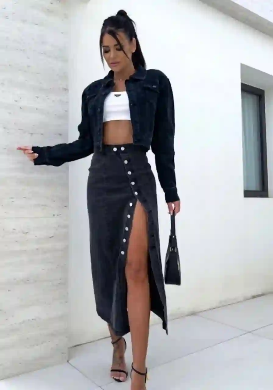 FALDA ABOTONADA VAQUERA NEGRO