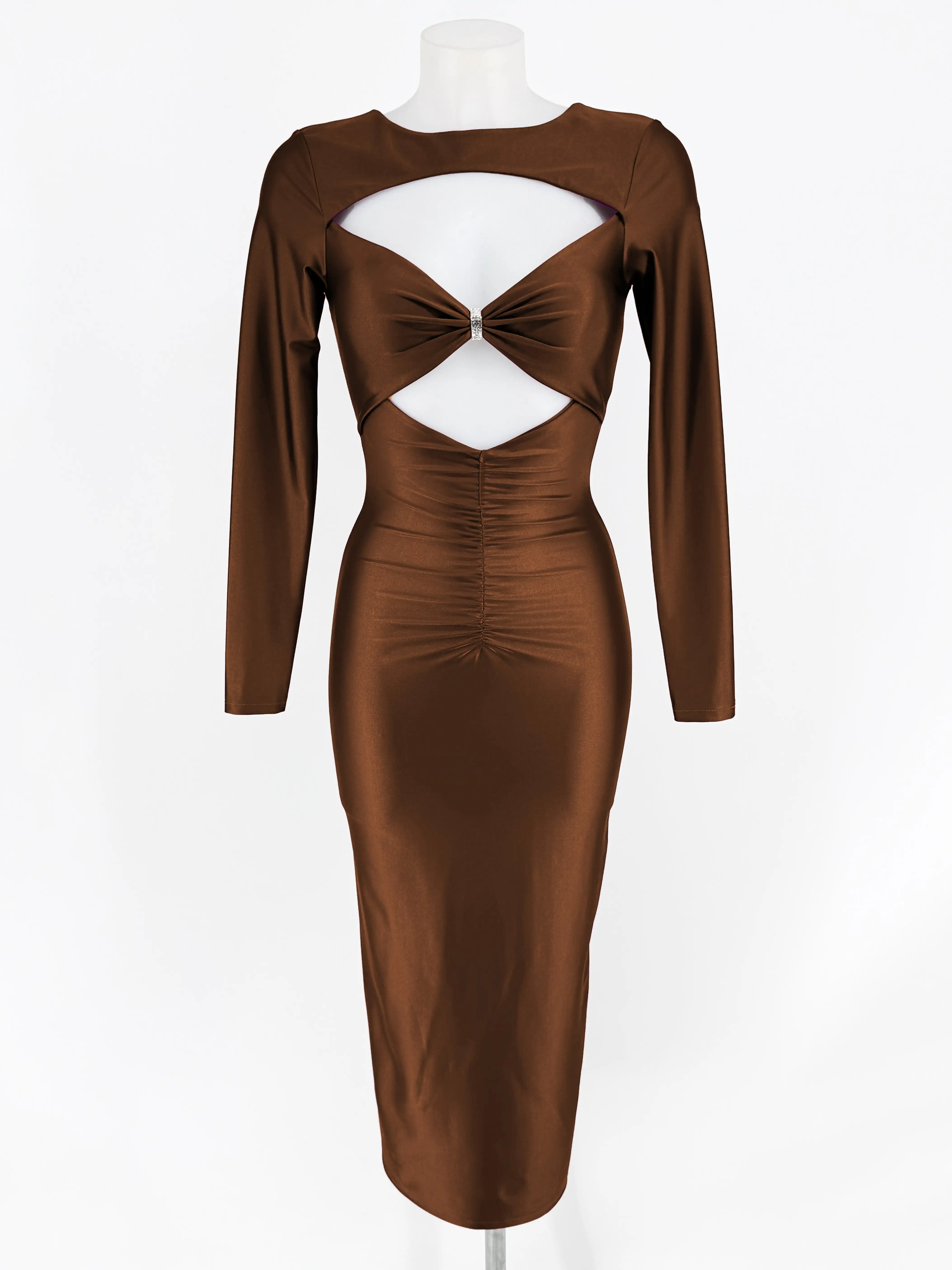 VESTIDO BROCHE BRILLO CHOCOLATE - Imagen 4