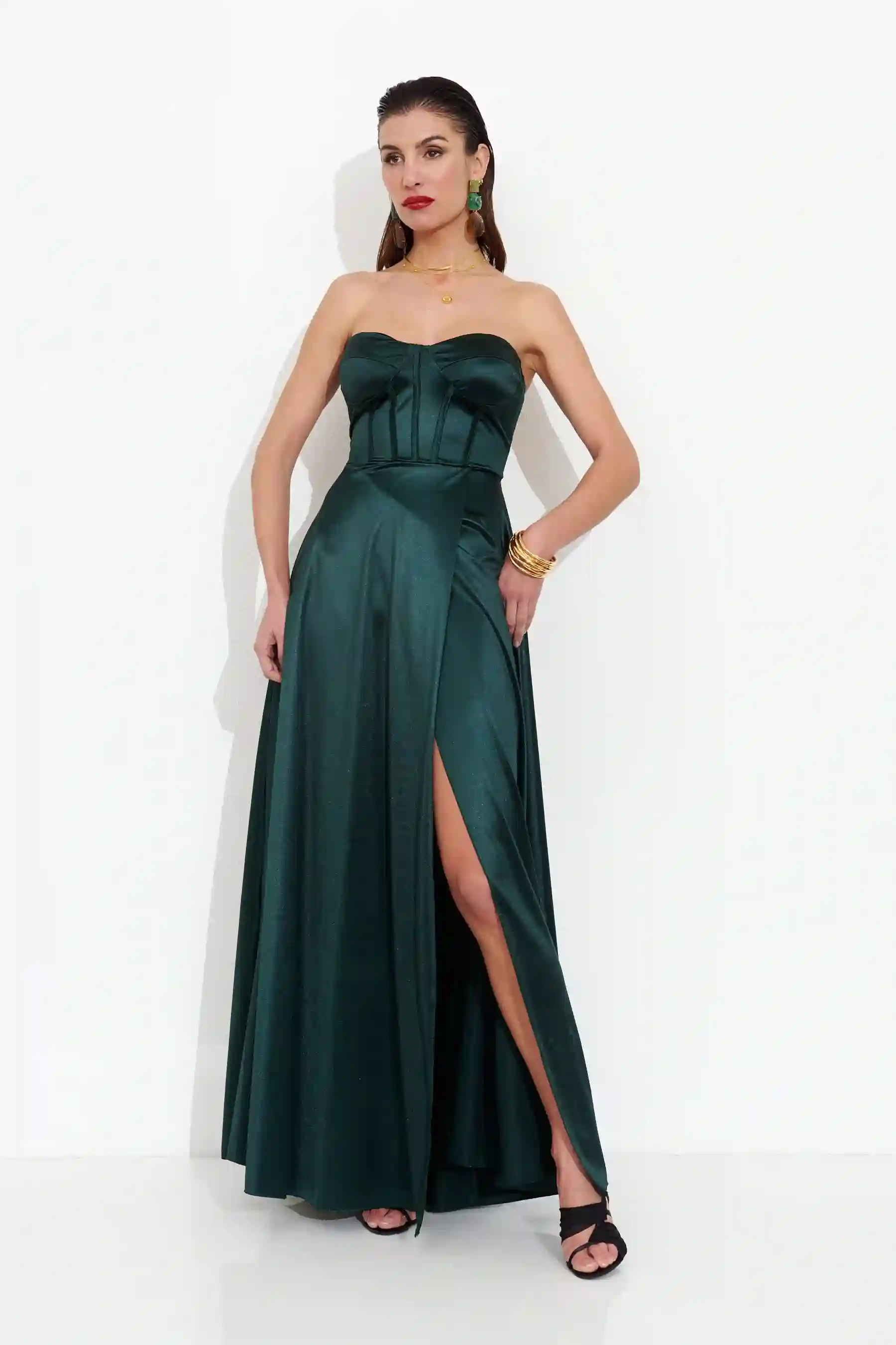 VESTIDO CORSE VERDE OSCURO
