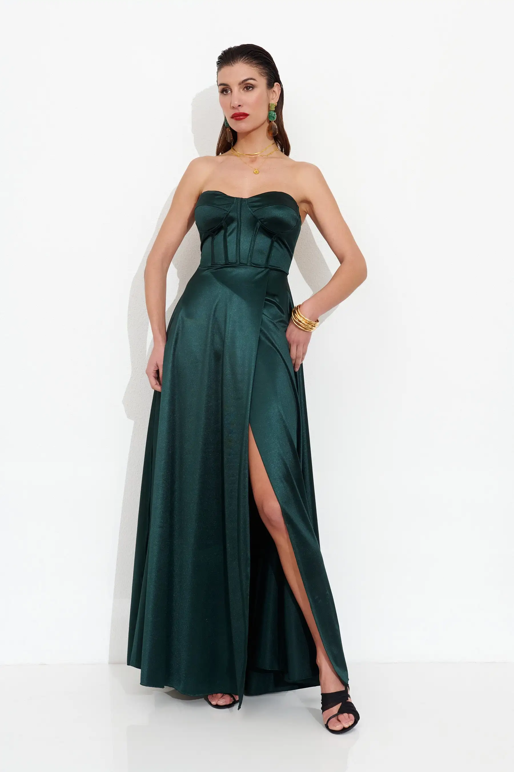 VESTIDO CORSE VERDE OSCURO