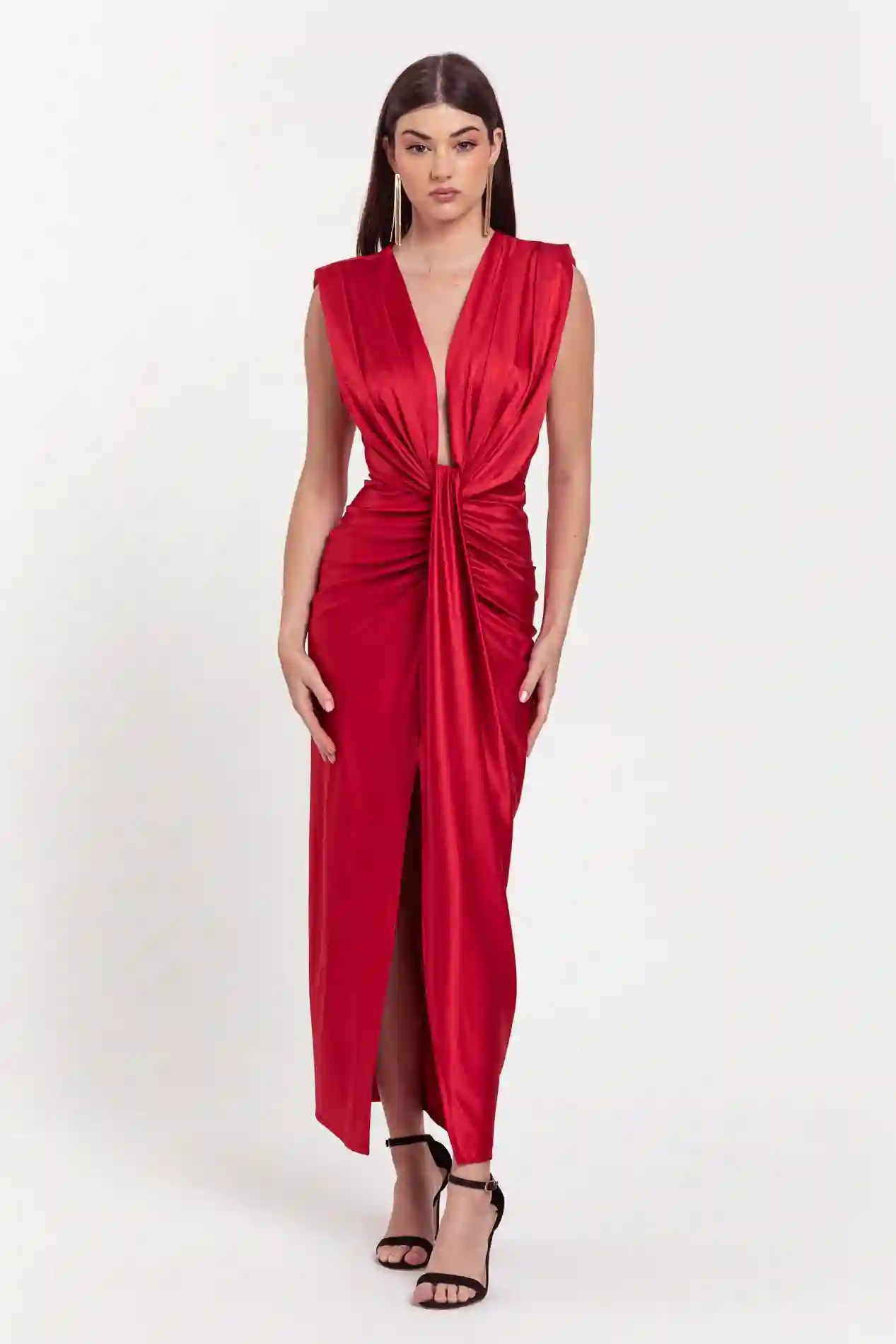 VESTIDO NUDO ESCOTE ROJO