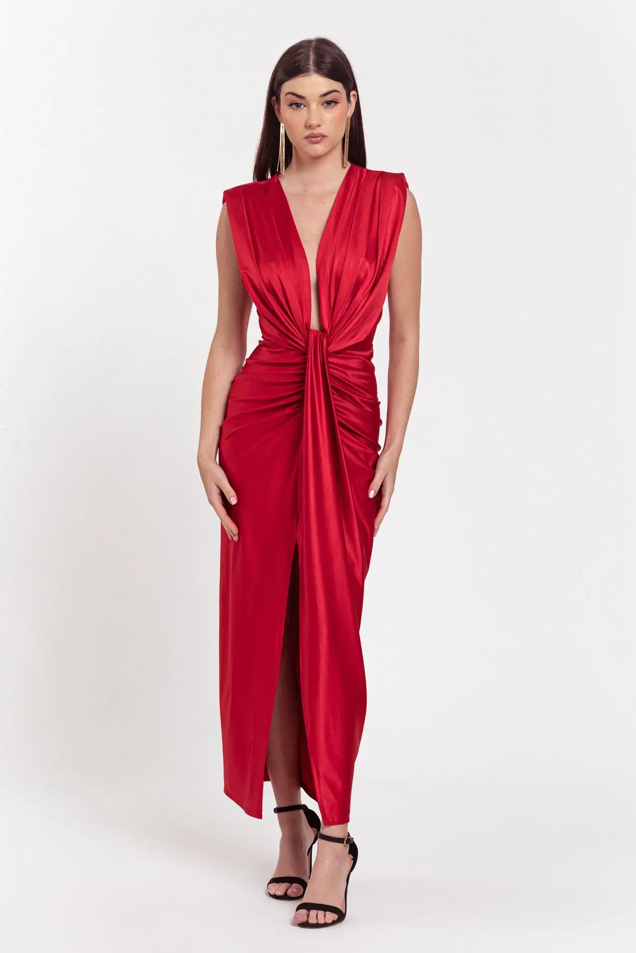 VESTIDO NUDO ESCOTE ROJO