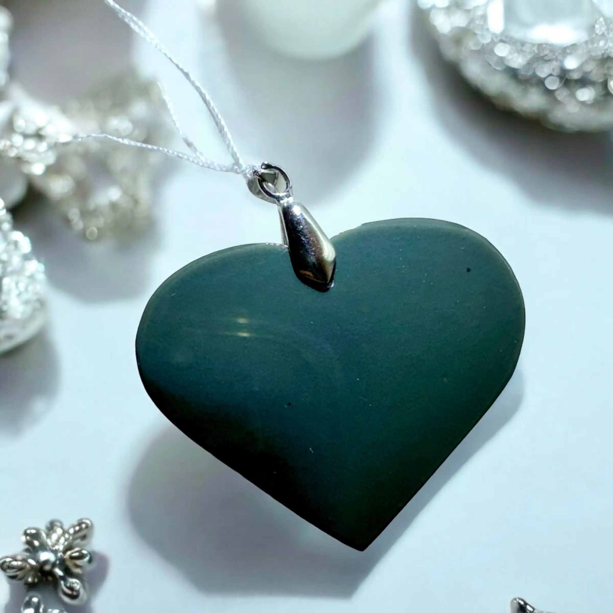 OBSIDIANA ARCOÍRIS CORAZÓN COLGANTE PLATA - Imagen 2