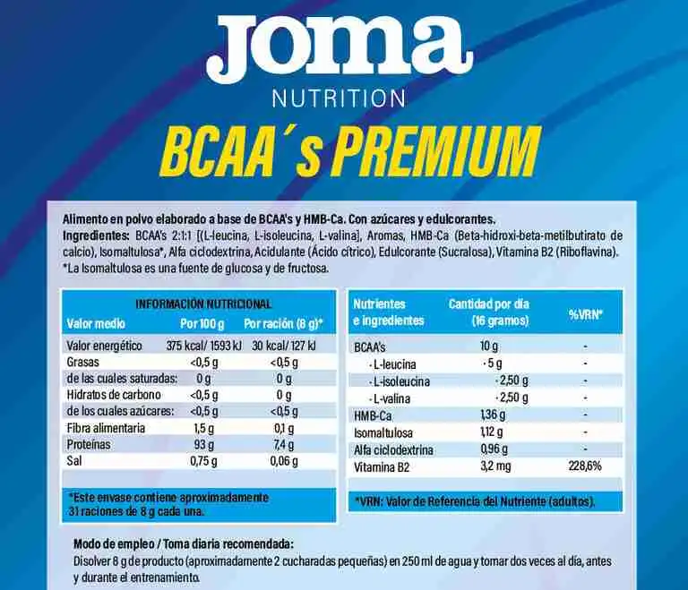 BCAA'S PREMIUM 250 GR JOMA - Image 2