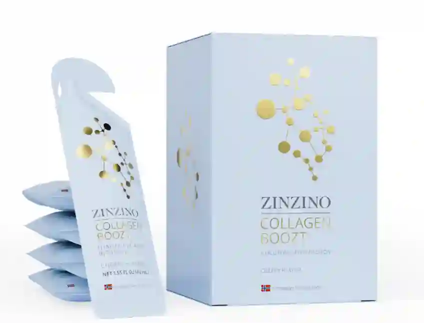 ZINZINO COLLAGEN BOOZT - FÓRMULA LÍQUIDA SABOR CEREZA CON ALTOS NIVELES DE COLÁGENO MARINO Y ÁCIDO HIALURÓNICO DE PESCADO. PENSADO PARA USARSE COMO RUTINA DE 10 DÍAS.
