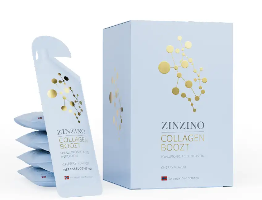 ZINZINO COLLAGEN BOOZT - FÓRMULA LÍQUIDA SABOR CEREZA CON ALTOS NIVELES DE COLÁGENO MARINO Y ÁCIDO HIALURÓNICO DE PESCADO. PENSADO PARA USARSE COMO RUTINA DE 10 DÍAS.