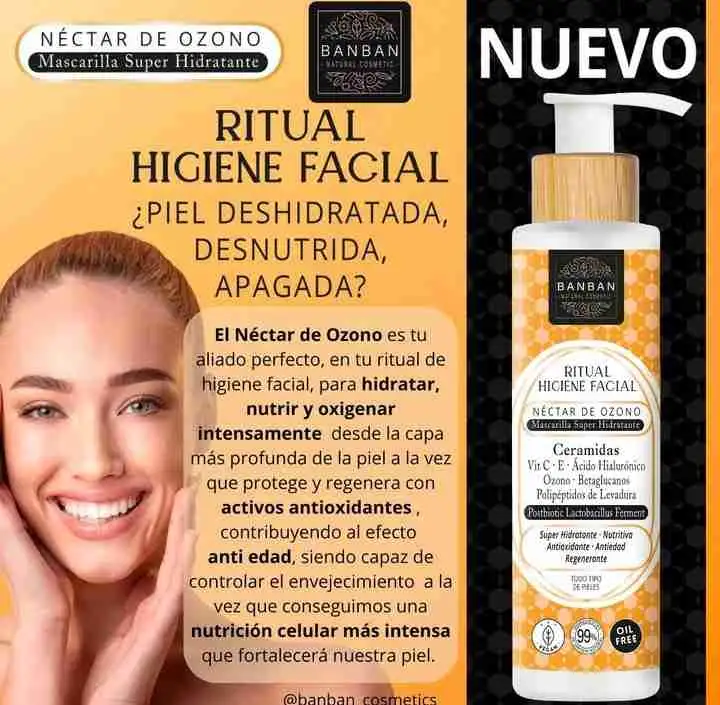 NECTAR DE OZONO Mascarilla hidratante y nutritiva con más del 99% de ingredientes naturales.