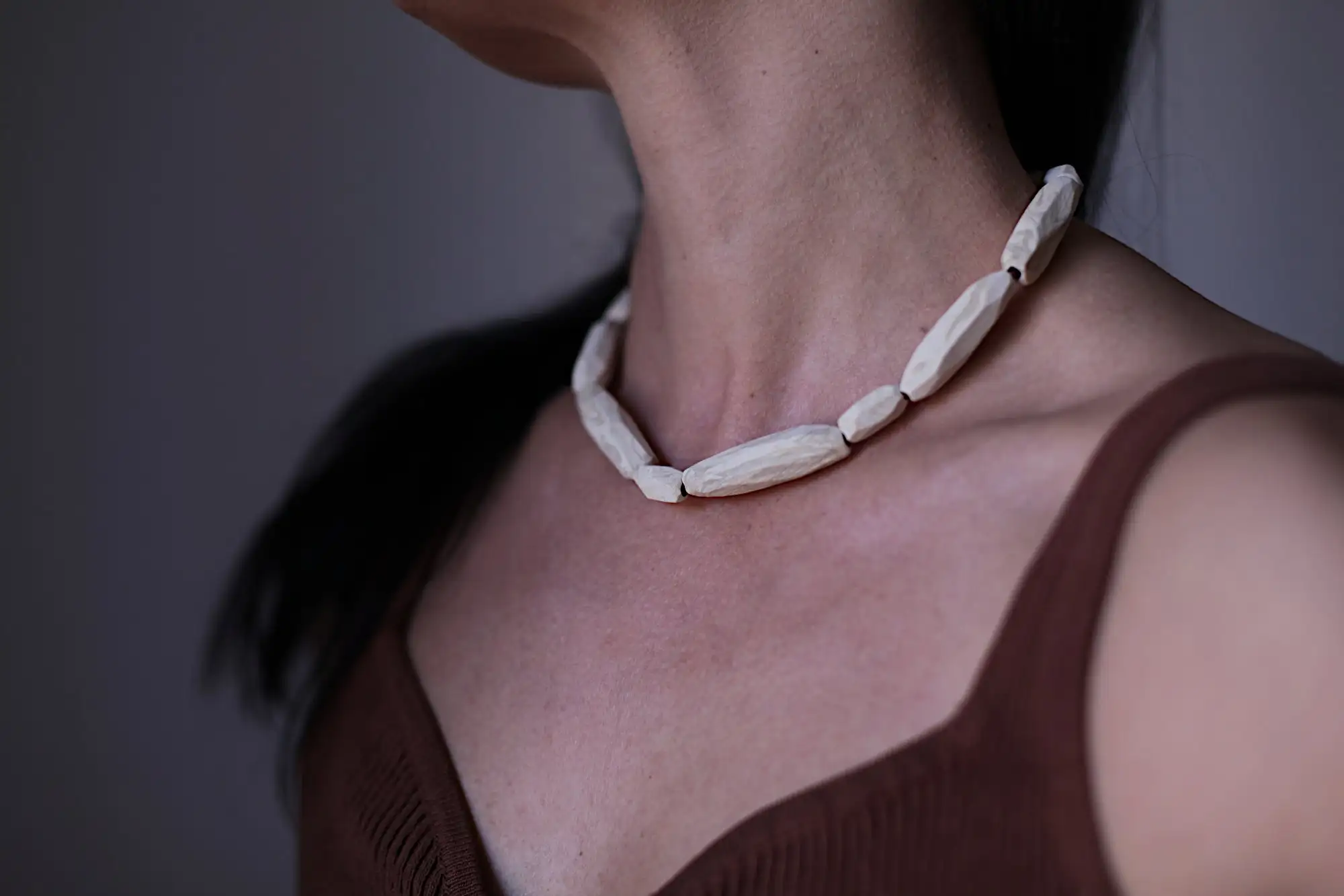 Collar de cerámica de gres jaspeado facetado - listo para enviar 45cm OOAK - Imagen 5