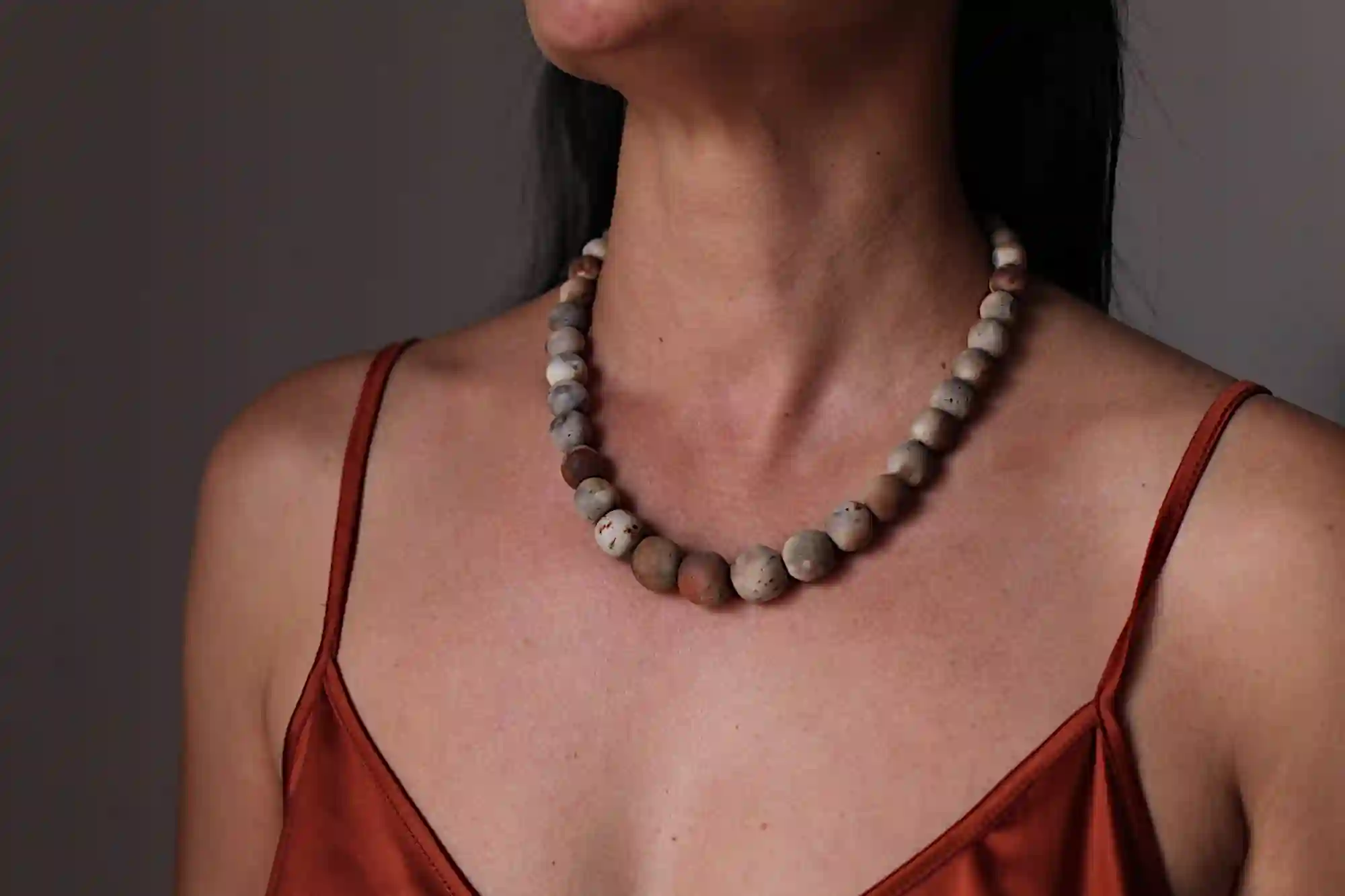 Vera pit fired ceramic necklace 50cm OOAK
