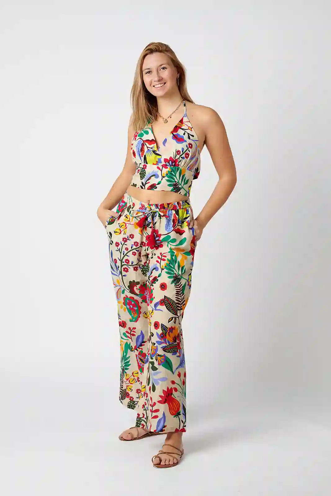Estampado de Algodón de Pantalón
