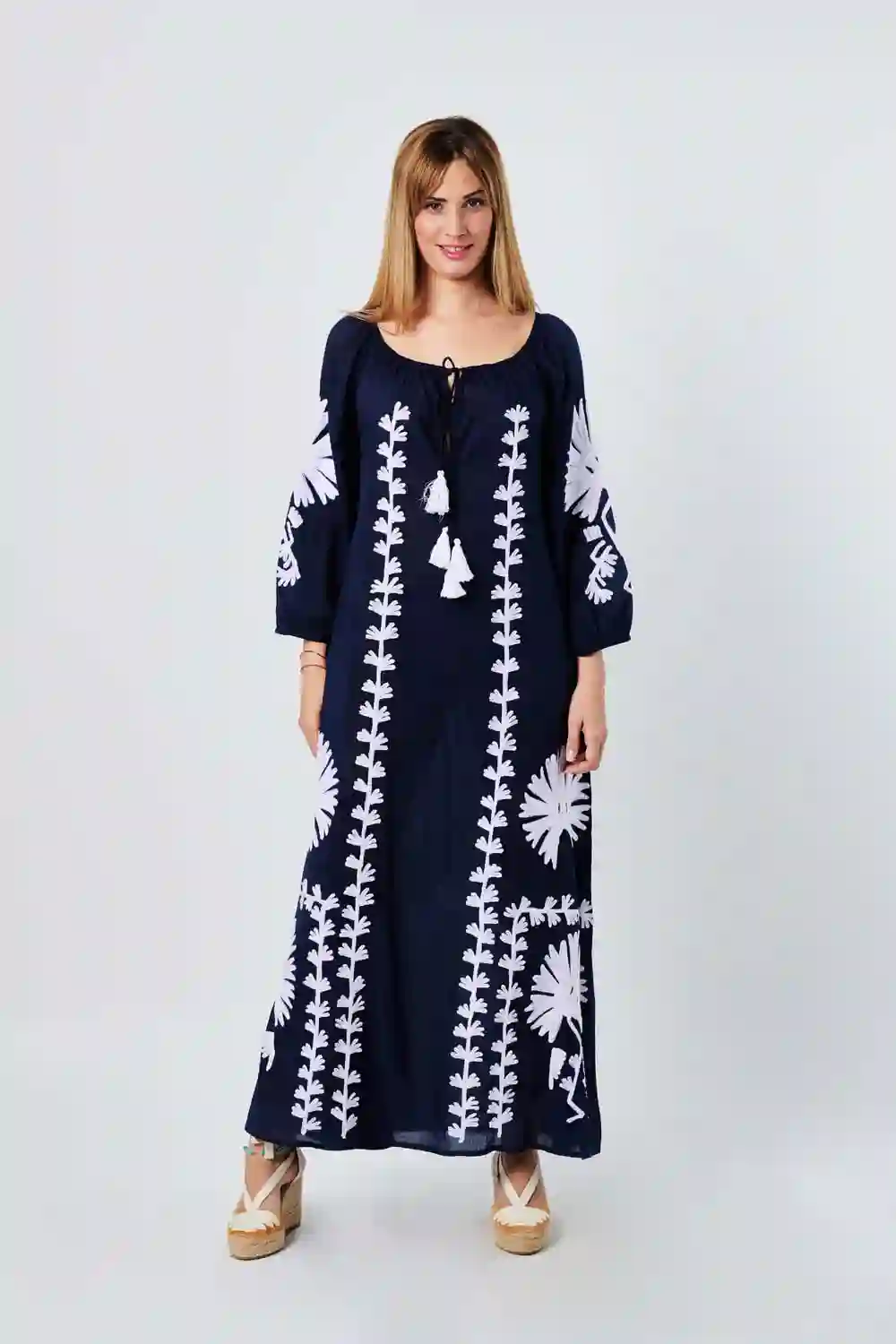 Kaftan Largo Algodón Bordado