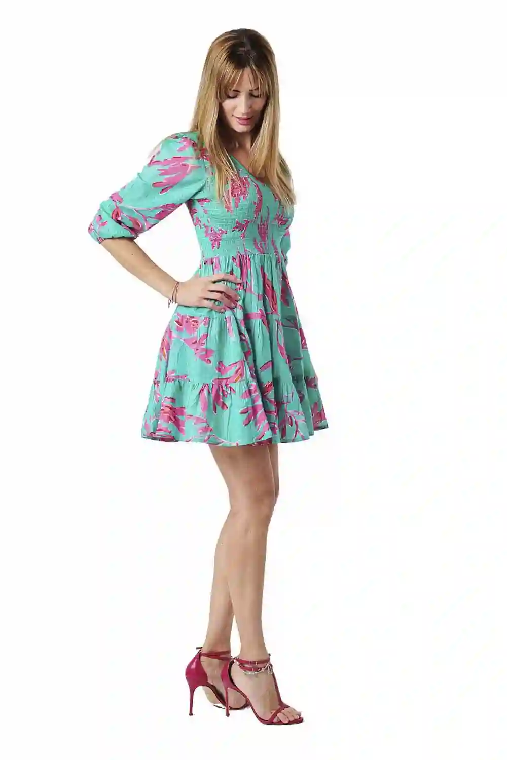 Vestido Algodón Corto Volantes Corales