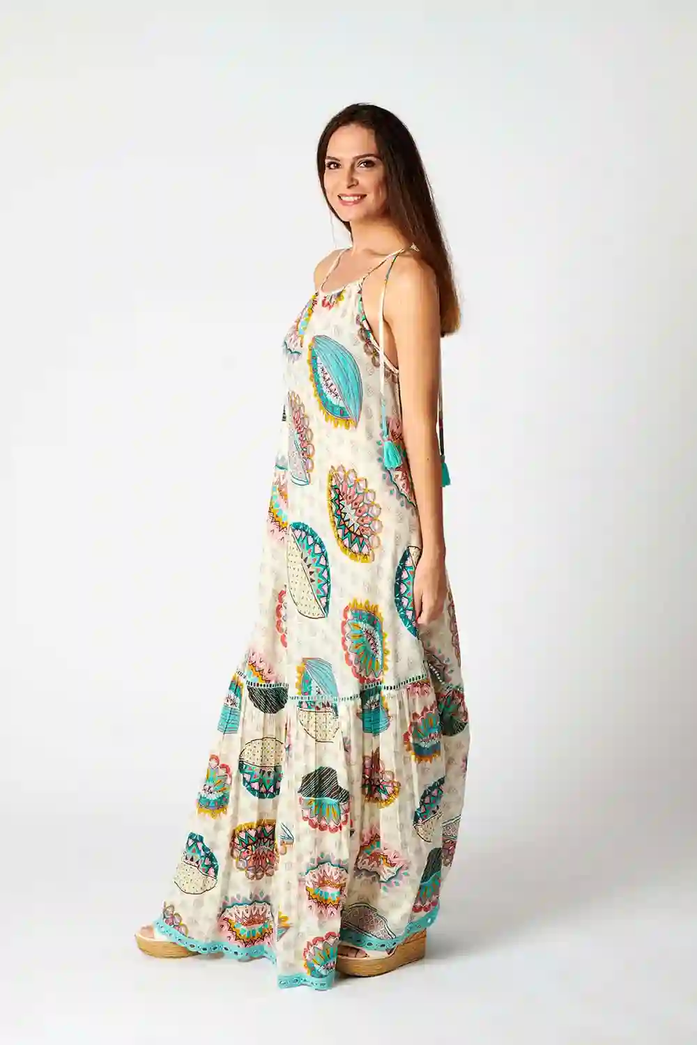 Vestido Largo Algodón Print Cacao