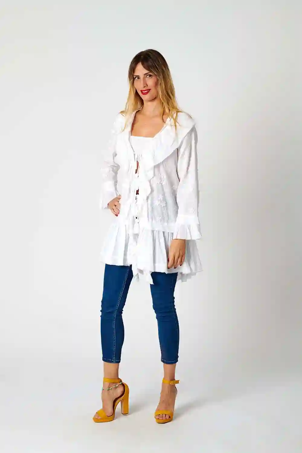 Chaqueta Algodón Bordada Volante