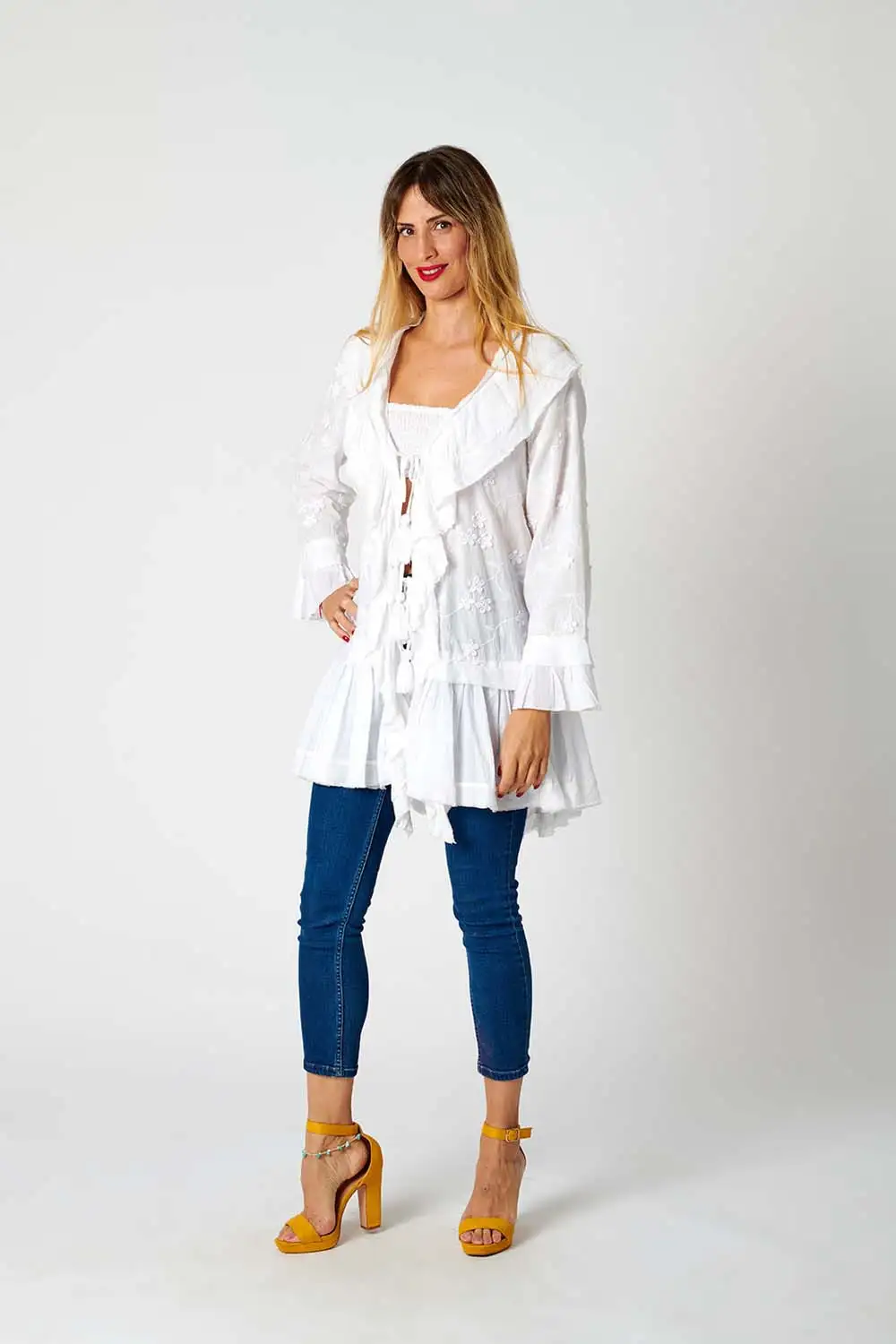 Chaqueta Algodón Bordada Volante
