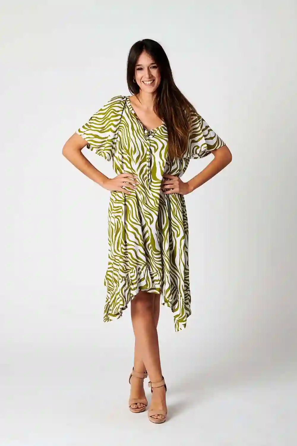 Vestido Corto Rayón Volantes Print Cebra