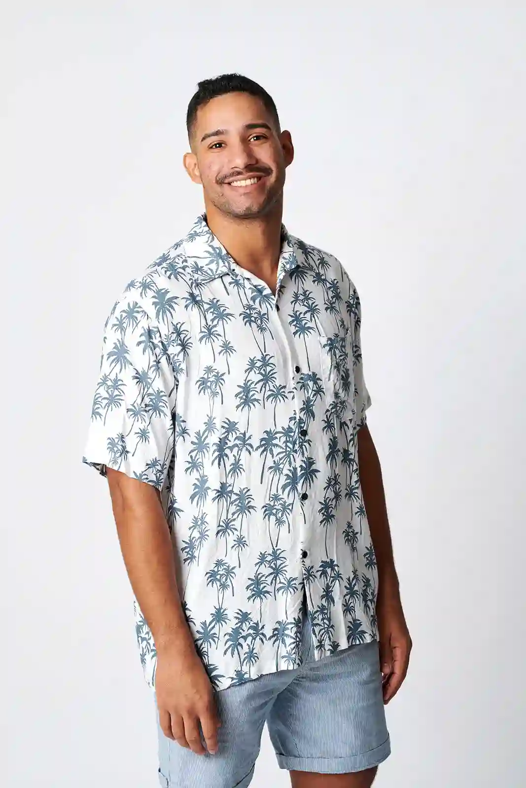 Camisa Rayon Manga Corta Palmeras Gris
