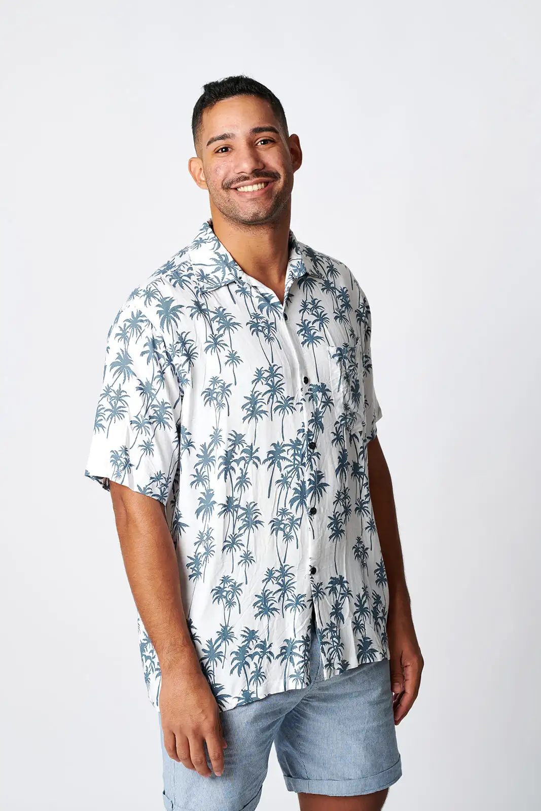 Camisa Rayon Manga Corta Palmeras Gris