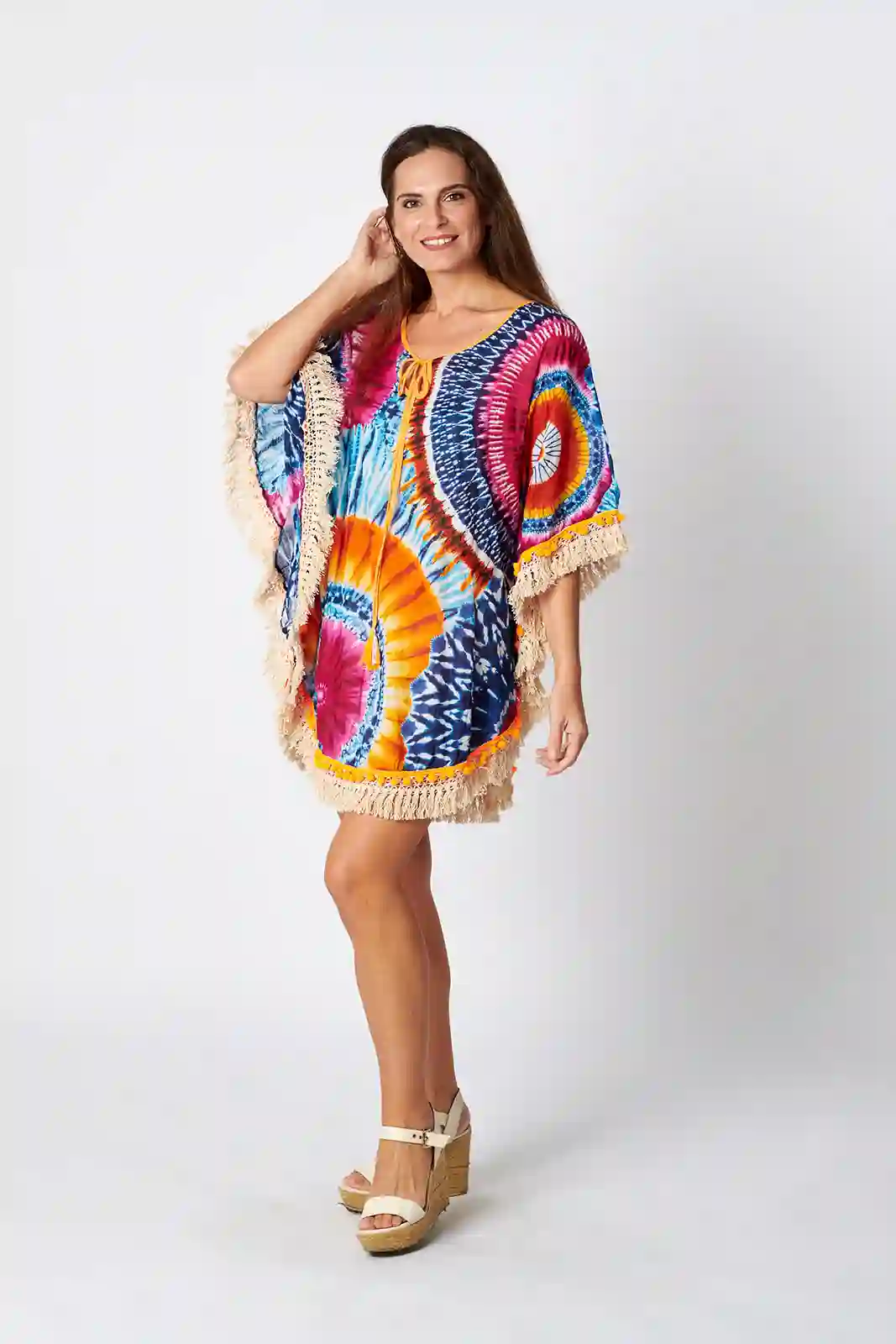 Poncho Algodón Mandalas Flecos