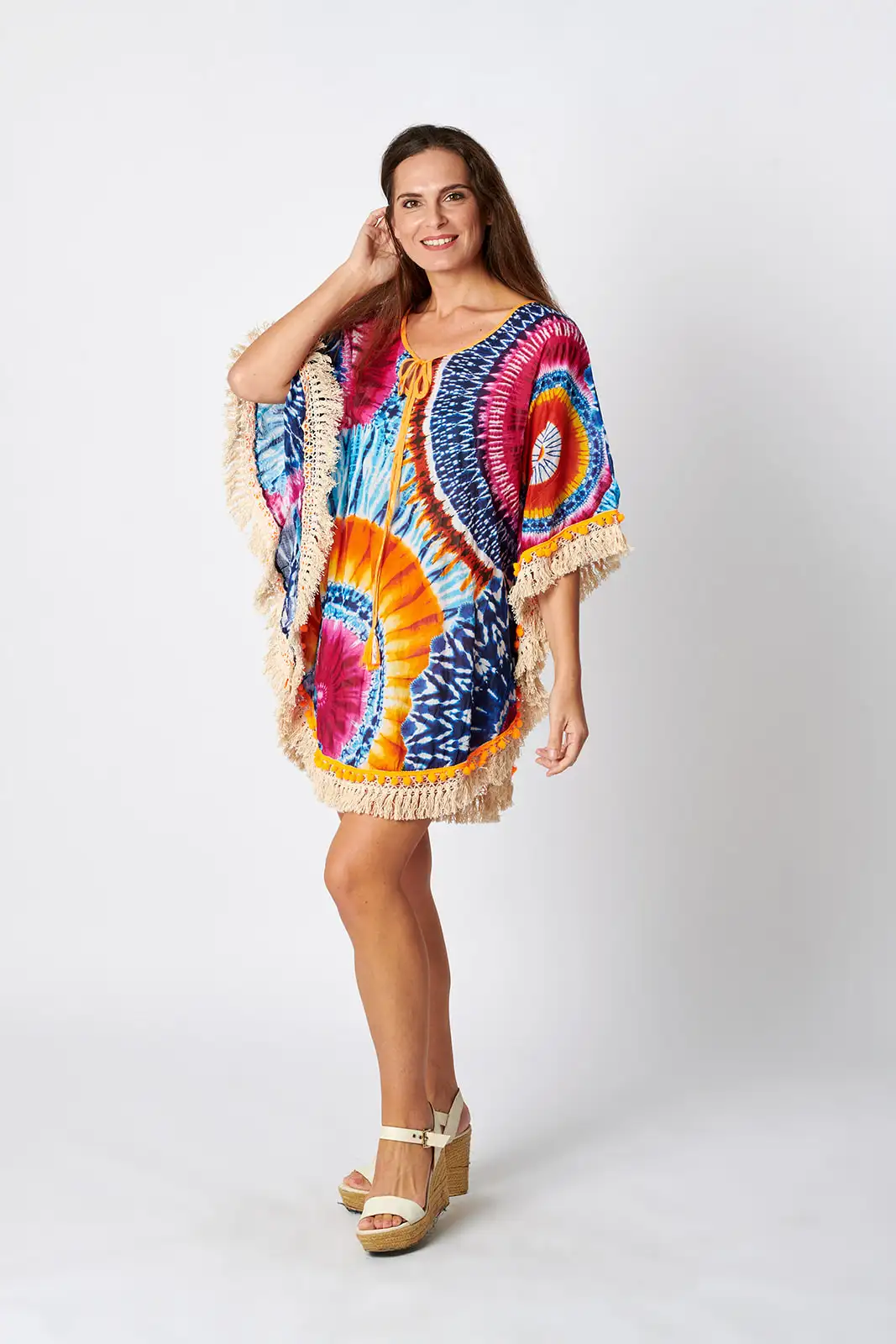 Poncho Algodón Mandalas Flecos
