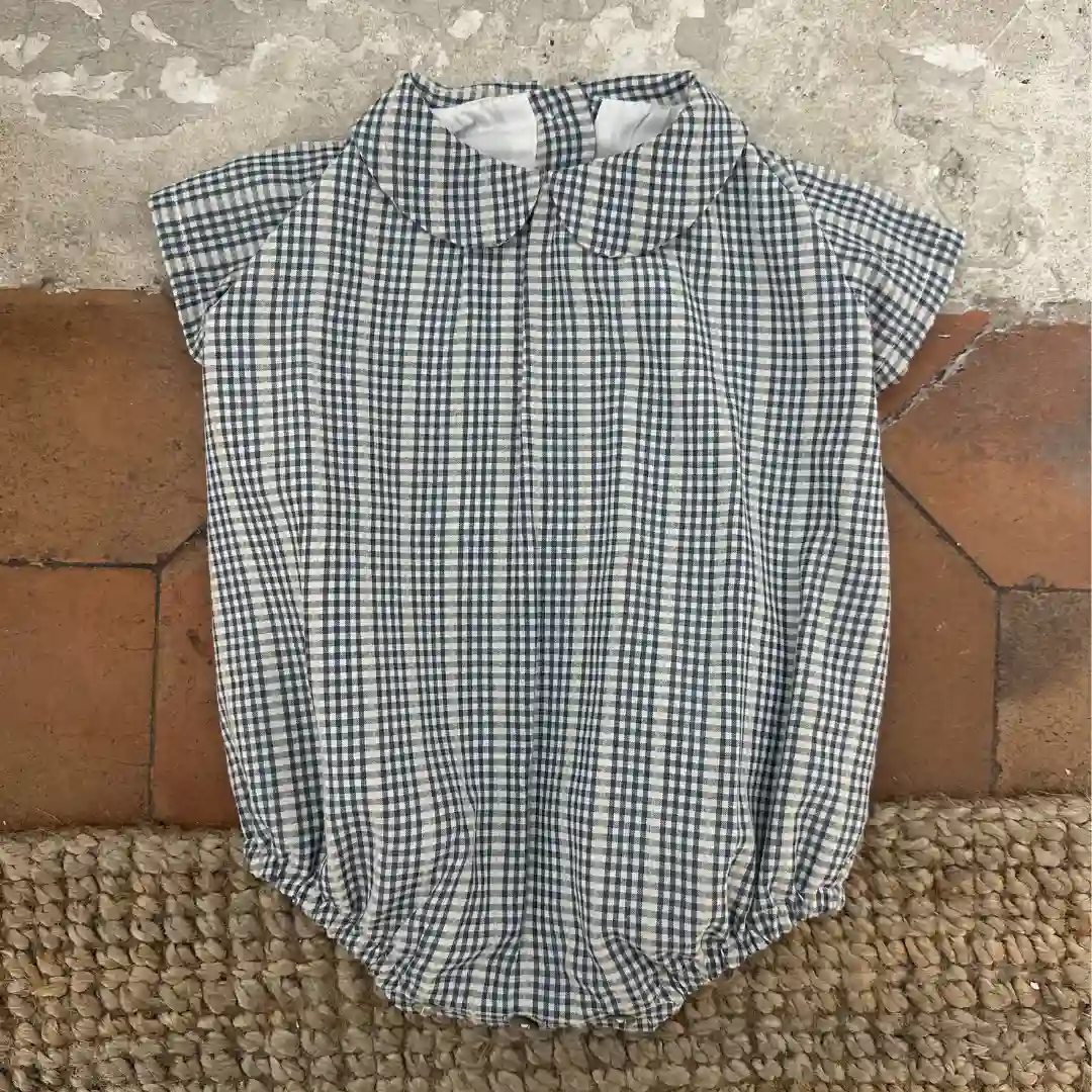 Blue and striped gingham romper