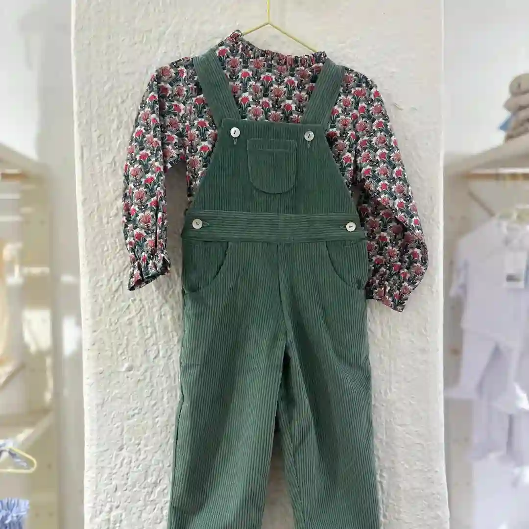 Green corduroy overalls