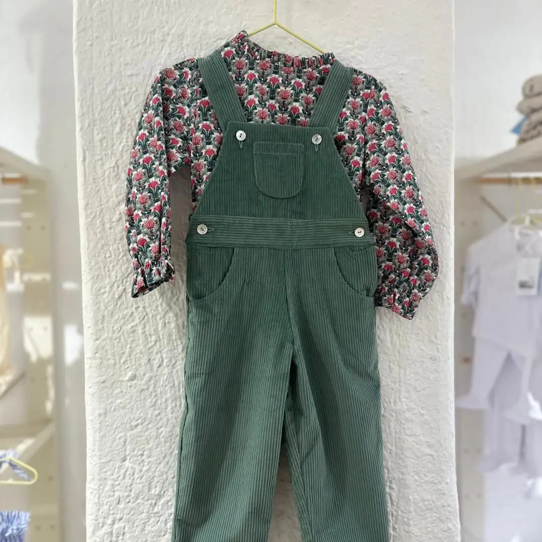 Green corduroy overalls