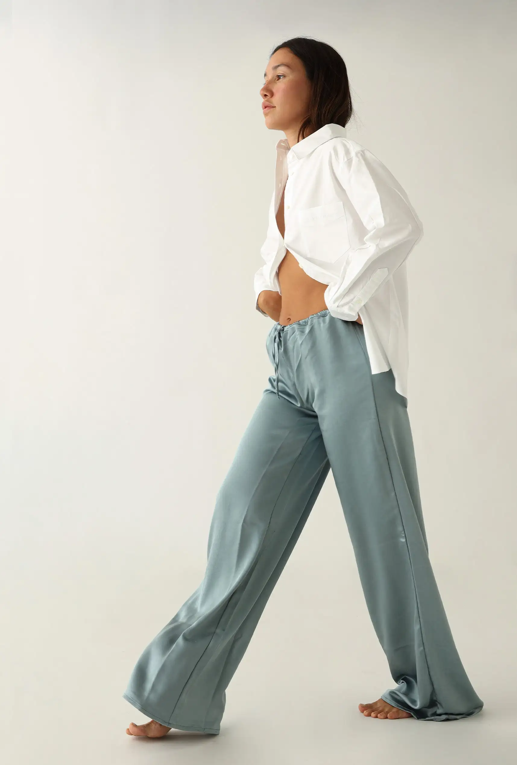 Pantalón De Raso Azul Petróleo - Imagen 2