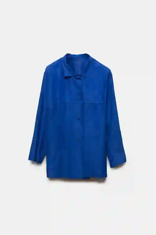 SOBRECAMISA DE PIEL EDNA AZUL