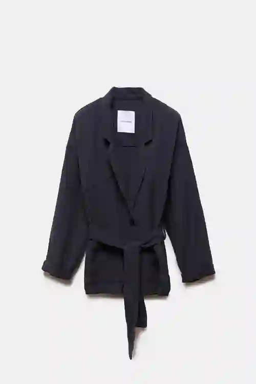 BLAZER DE ALGODÓN CON CINTURÓN NAVY