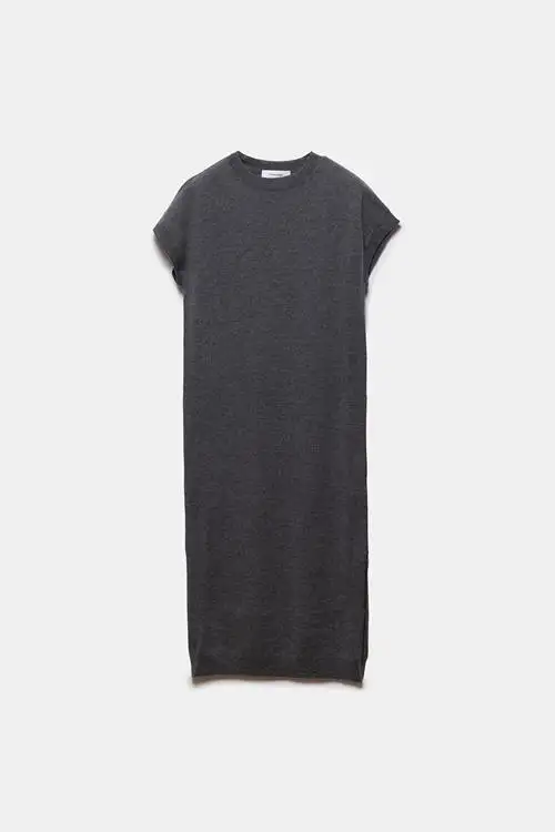 VESTIDO DE LANA Y CACHEMIRA GRIS OSCURO
