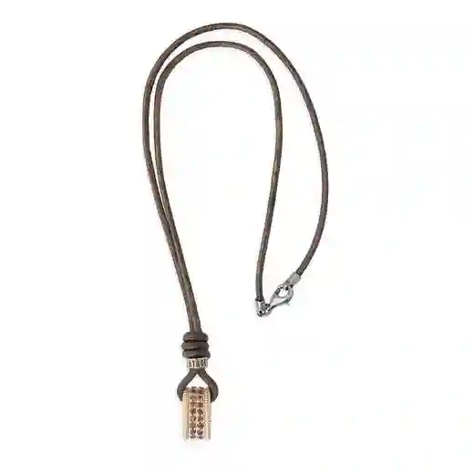 Collar Cuero Bronce y Circonias
