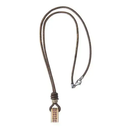 Collar Cuero Bronce y Circonias